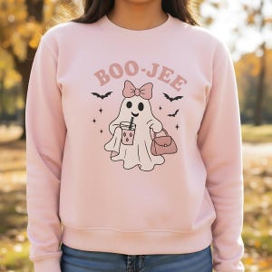 Girly Halloween cute ghost pullover, boojee sweatshirt, cotton- poly blend Halloween sweater