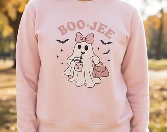 Girly Halloween cute ghost pullover, boojee sweatshirt, cotton- poly blend Halloween sweater