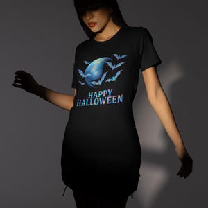 holographic design halloween bat shirt, spooky graphic tee, unisex halloween tee image 7