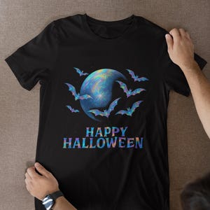 holographic design halloween bat shirt, spooky graphic tee, unisex halloween tee image 9