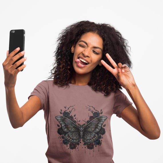 Death Moth Gothic Apparel | Dark Aesthetic Comfort Colours Tee | Alternative Goth T-Shirt