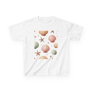 Seashell Kids Tee, Ocean Themed T-Shirt for Summer Fun, Beach Party Outfit, Gift for Young Explorers, Nautical Kids Apparel,pastel shells.