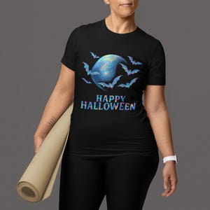 holographic design halloween bat shirt, spooky graphic tee, unisex halloween tee image 5