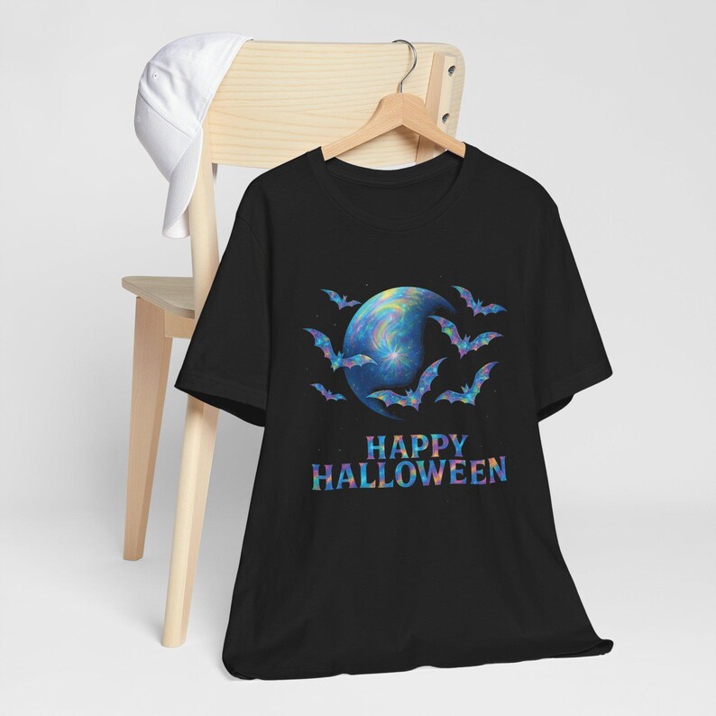 holographic design halloween bat shirt, spooky graphic tee, unisex halloween tee image 12