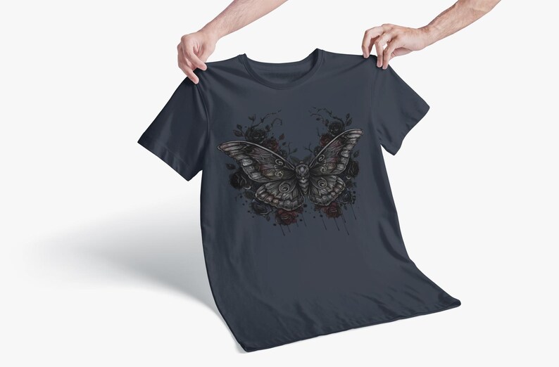 Death Moth Gothic Apparel | Dark Aesthetic Comfort Colours Tee | Alternative Goth T-Shirt image 9