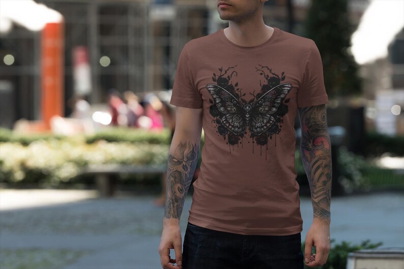 Death Moth Gothic Apparel | Dark Aesthetic Comfort Colours Tee | Alternative Goth T-Shirt image 8