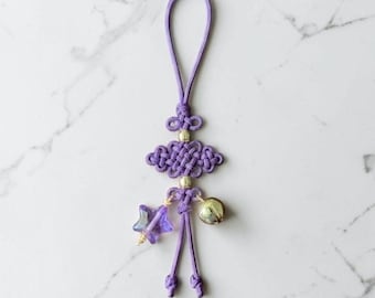 K-POP Hunters Accesorio tradicional coreano Maedeup Norigae morado con dije de estrella y campana dorada