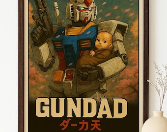 GUNDAD Poster | Gundam Dad Parodie Wandkunst | Anime Mecha Printable | Lustiges Vatertagsgeschenk | Gundam Kinderzimmer Dekor | Digitaler Download