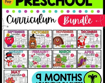 Preschool Kindergarten Full Year Curriculum Bundle | 9 Months of Lesson Plans | Toddler & Daycare Activities | Math, Literacy Worksheets