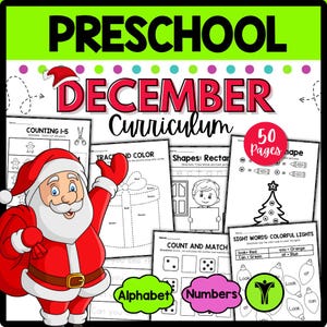 Dezember Preschool Curriculum & Kindergarten Unterrichtspläne | Kleinkind Lehrplan | Kindergarten Aktivitäten Mathe Arbeitsblätter Pintables PDF - NO PREP