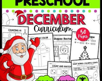 December Preschool Curriculum & Kindergarten Lesson Plans | Toddler Curriculum | Daycare Activities Math Worksheets Pintables PDF - NO PREP