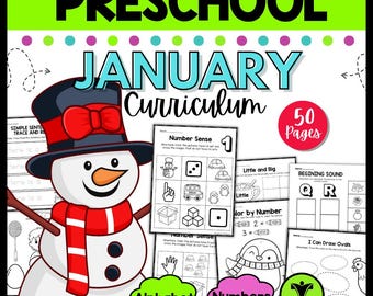 January Preschool Curriculum & Kindergarten Lesson Plans | Toddler Curriculum | Daycare Activities Math Worksheets Pintables PDF - NO PREP