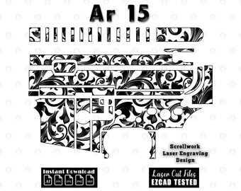 AR 15 Scrollwork Filigree Baroque Acanthus Ornaments Engraving Files | Laser Cut Scroll Pattern Design svg dxf