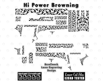 Browning Hi-Power Baroque Acanthus Scrollwork Filigree Design Laser Engraving Scroll svg Vector File