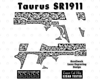 Taurus SR1911 Scrollwork Filigree Engraving Files | Laser Cut Scroll Pattern Design svg dxf Vector