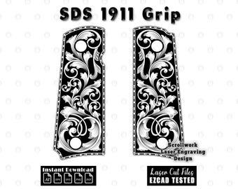 SDS 1911 Grip Scrollwork Filigree Acanthus Engraving Files | Laser Cut Scroll Pattern svg dxf