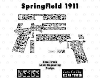 Springfield 1911 scrollwork lasergravure ontwerp (digitaal bestand - svg, dxf, ai, eps, png)