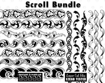 Custom Scroll Bundle Scrollwork Laser Engraving Design, Filigree Baroque Acanthus Scroll Ornaments Cut Files