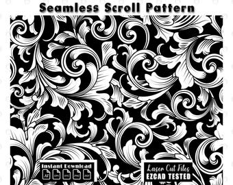 Naadloos scrollworkpatroon lasergravureontwerp | Filigraan-SVG (digitale download)