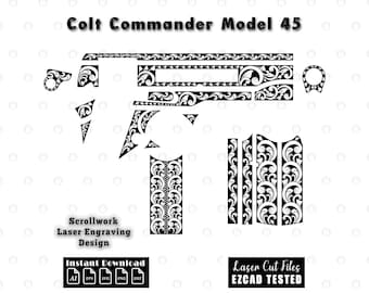 Colt Commander Model 45 Scrollwork Filigree Laser Engraving files, scroll pattern Design, svg dxf