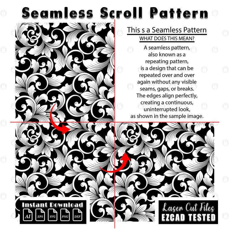 scrollwork pattern, seamless scroll, filigree scroll, Firearms scroll svg, laser engraving, gun laser cut file, ezcad tested, svg ai eps, dxf png, cnc engraving, engraving files, digital download, vector pattern