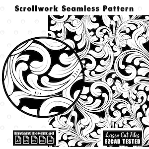 firearms Seamless Scroll Pattern Vector | Custom firearms Scrollwork pattern SVG DXF | Filigree gun Ornament Design | EZCAD Tested | firearms Laser Cut Digital File