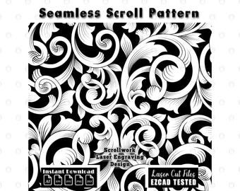 Seamless Scroll Pattern Laser Engraving Design File Scrollwork svg dxf eps Ornamental Vector