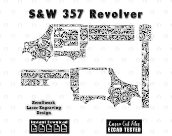 Custom S&W 357 Revolver Filigree Scroll Engraving Design Laser Cut Scrollwork File SVG vector