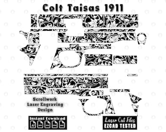 Colt Tisas 1911 scrollwork-lasergravureontwerp | EZCAD-getest (digitale bestanden)