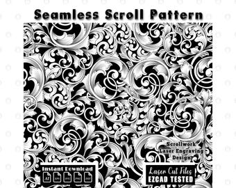 Scrollwork Seamless Pattern | Filigree Laser Engraving Design | Scroll svg Vector Files
