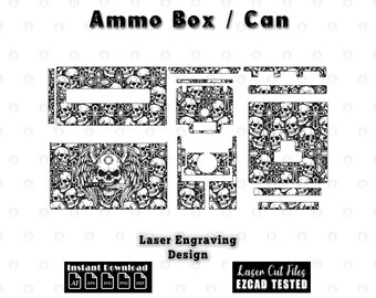 Ammo Box / Can Skull Design, Laser Engraving Files svg dxf Vector Pattern Digital File