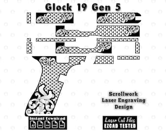 Glock 19 gen 5 scrollwork laserontwerp (digitale download - svg, dxf, ai, eps, png) bestanden