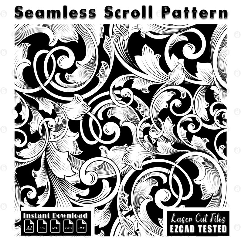 firearms scrollwork, seamless pattern, laser engraving, ezcad file, svg dxf ai, decorative vector, gun engraving, engraving files, digital download, ornamental design, vector pattern, engraving vector, laser design