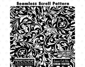 Scrollwork Seamless Pattern Laser Engraving Files, Baroque Acanthus Filigree Ornamental Scroll Vector svg dxf
