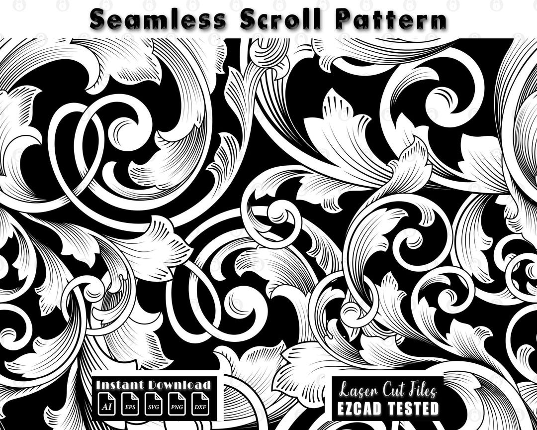 Scrollwork Seamless Pattern | Laser Engraving Vector Design (digital ...