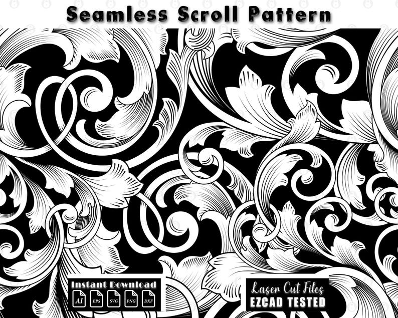 firearms scrollwork, seamless pattern, laser engraving, ezcad file, svg dxf ai, decorative vector, gun engraving, engraving files, digital download, ornamental design, vector pattern, engraving vector, laser design