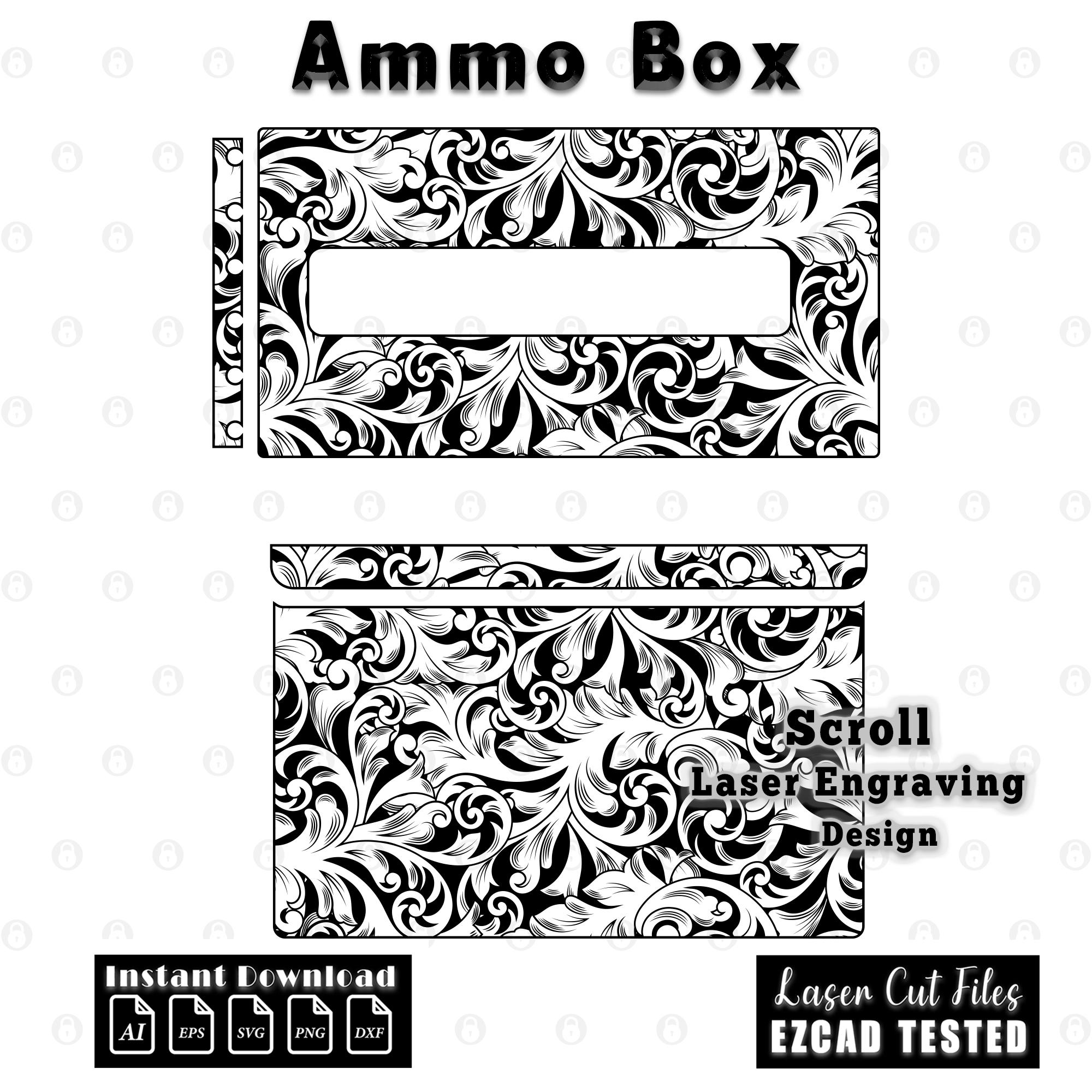 Scroll Work Box Custom Scrollwork Ammo Box Laser Engraving Design | Ammo Can SVG DXF AI ...