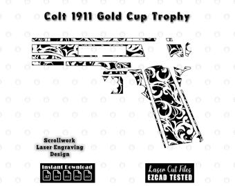 Colt 1911 Gold Cup Trophy Scrollwork Filigree Laser Engraving Pattern Design, Scroll svg dxf