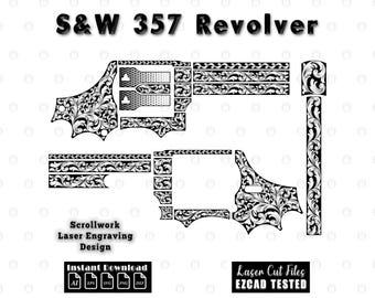 S&W 357 Revolver Scrollwork Filigree Laser Engraving Design Files Scroll Pattern SVG Vector