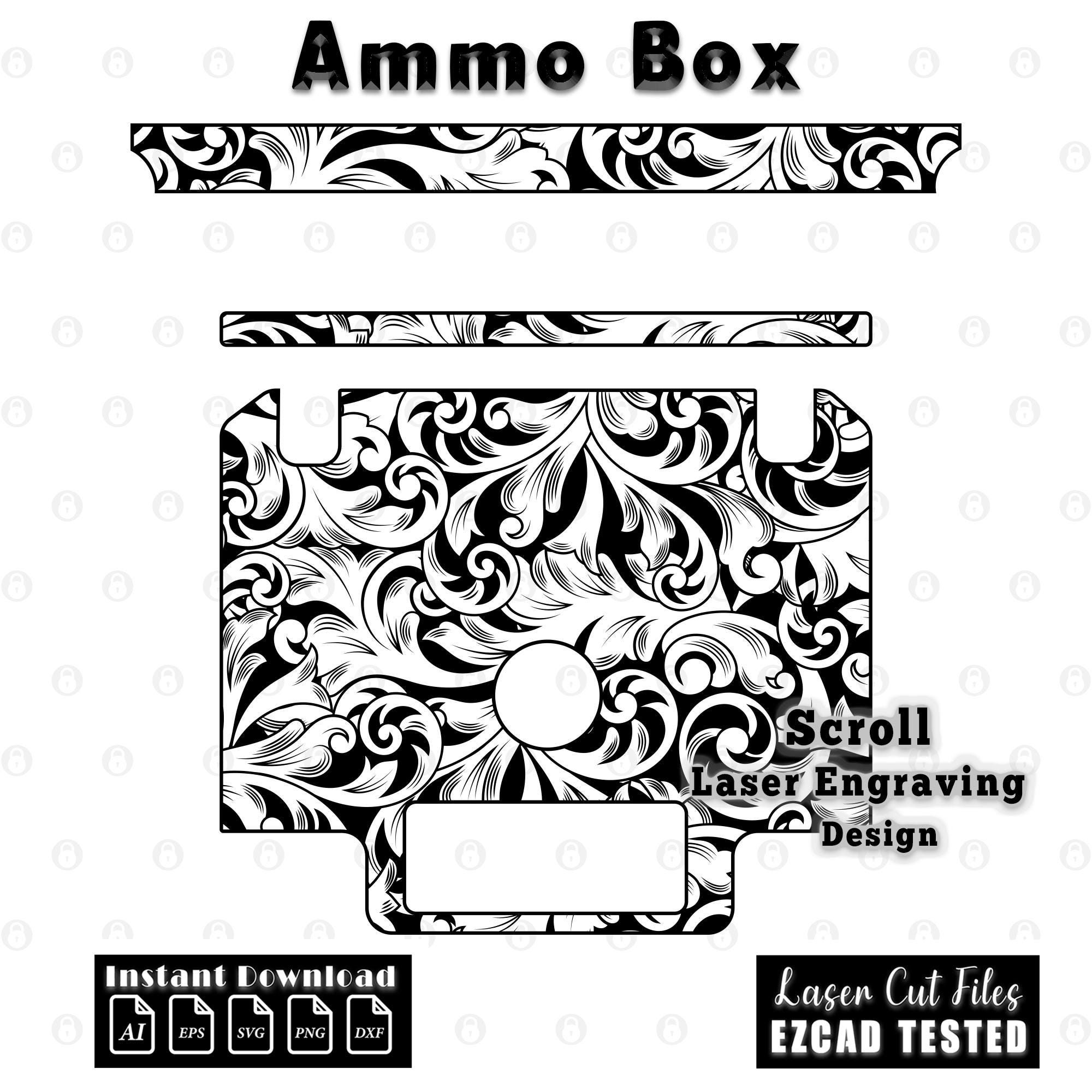 Scroll Work Box Custom Scrollwork Ammo Box Laser Engraving Design | Ammo Can SVG DXF AI ...