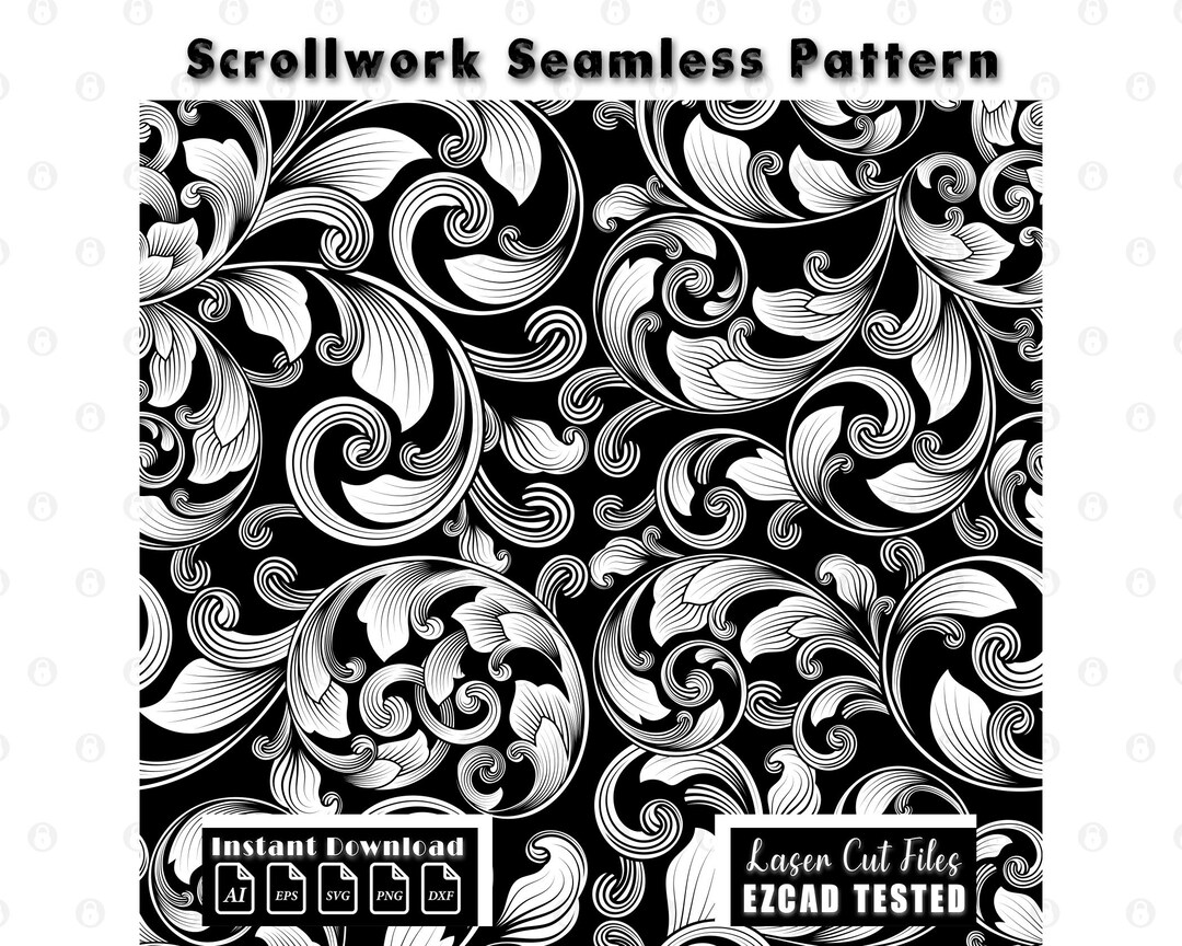 Custom Scrollwork Seamless Filigree Pattern | Laser Engraving Design ...