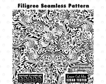 Custom Scrollwork Filigree Seamless Pattern Design | Laser Engraving Files | Seamless svg dxf Vector