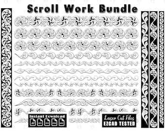 custom scroll slide bundle scrollwork laser engraving file, scroll design Ezcad tested ai, svg, png, eps, dxf scroll design instant download