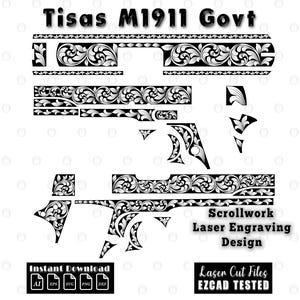 Tisas M1911 Govt Scrollwork Engraving Design | Scroll Laser Cut Files | Filigree SVG