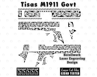 Tisas M1911 Govt scrollwork-gravureontwerp | Lasergesneden bestanden schuiven | Filigraan-SVG