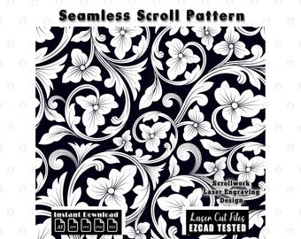 Seamless Scrollwork Pattern Laser Engraving Design, Filigree Baroque Acanthus Scroll Ornaments Cut Files