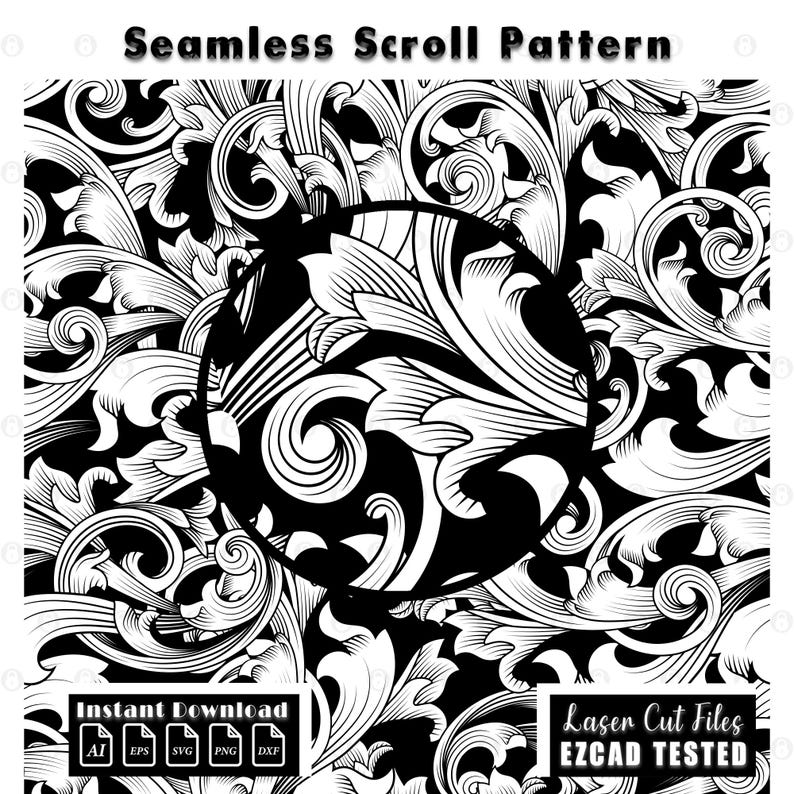 firearms Seamless Scrollwork Pattern Design | Custom firearms gun Seamless Scroll svg dxf eps | gun Filigree Pattern Vector | EZCAD Tested | Laser Cut Digital File