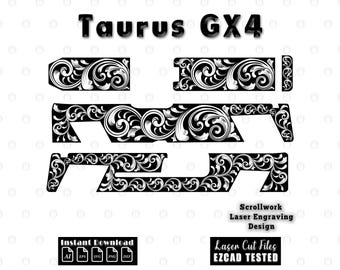 Taurus GX4 Filigree Scroll Laser Engraving Design File | Scrollwork svg Ornamental Laser Cut Pattern