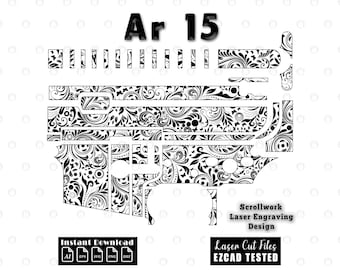 Custom AR15 Scrollwork filigree laser engraving design, scroll Engrave cutting files, svg dxf eps