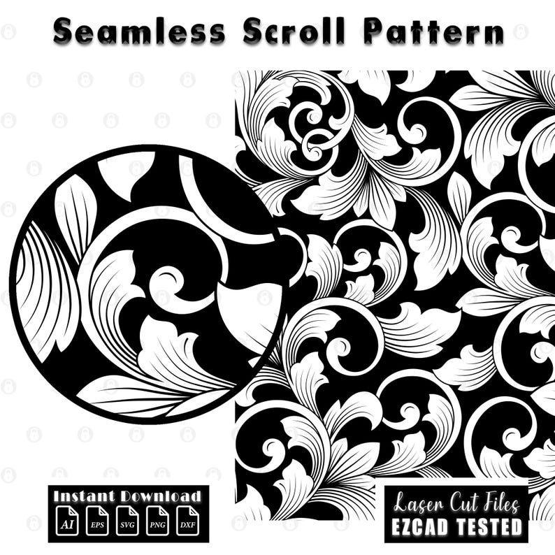 scrollwork pattern, seamless scroll, filigree scroll, Firearms scroll svg, laser engraving, gun laser cut file, ezcad tested, svg ai eps, dxf png, cnc engraving, engraving files, digital download, vector pattern